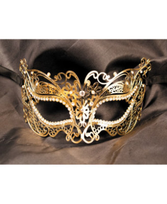 Masque vénitien Alba rigide doré avec strass 